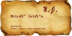 Mitró Jolán névjegykártya